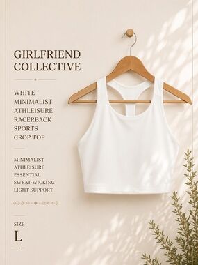 Girlfriend Collective White Minimalist Athleisure Racerback Sports Crop Top L